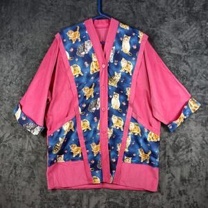 Scrub Jacket Women Small Pink Cat Print Veterinary Vet Tech Groomer